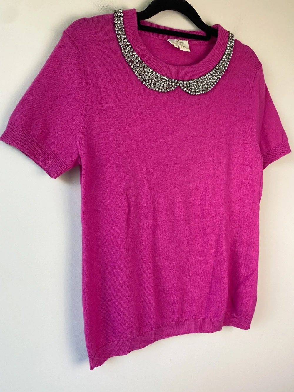 Kate Spade Womens Tippy Wool Cashmere Sweater M Pink Peter Pan Jewel Chic